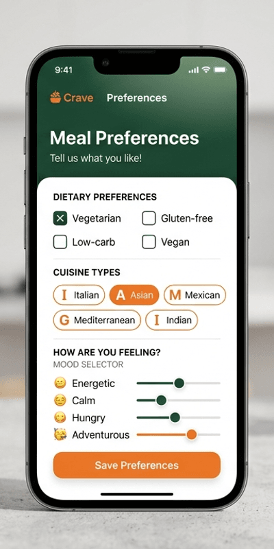 Preference selection screen