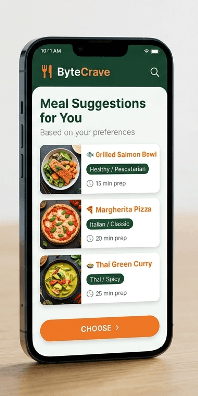 App mockup – meal suggestions